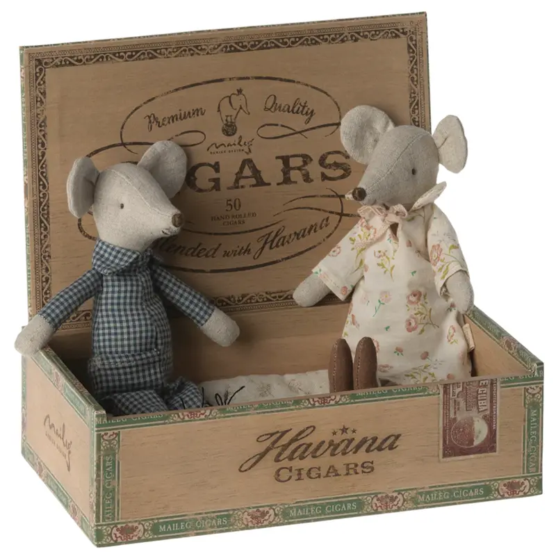 Grandma & Grandpa Mice in Cigar Box