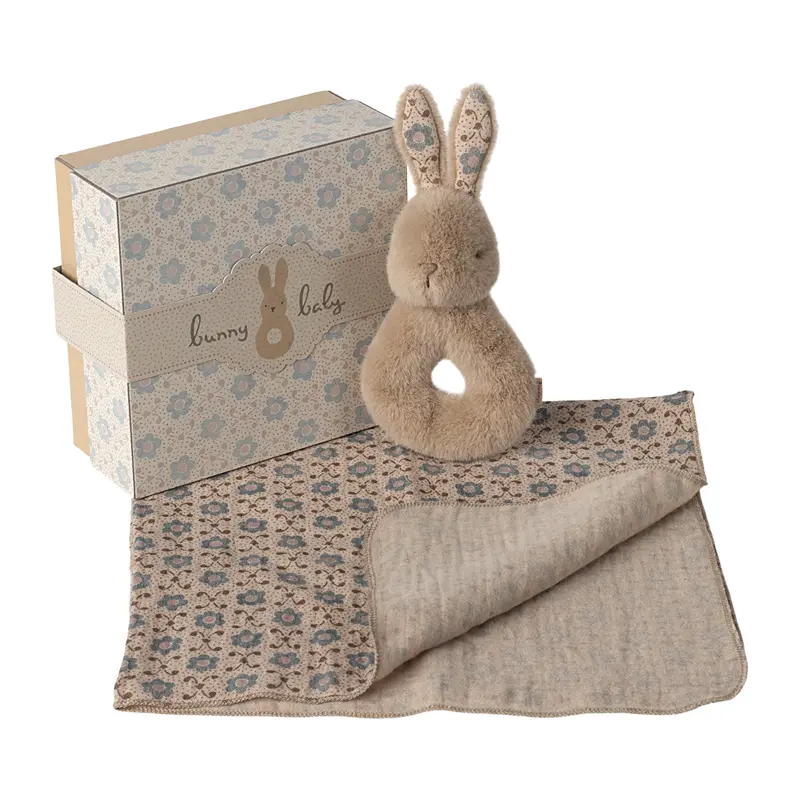 Rabbit rattle set - Cream peach