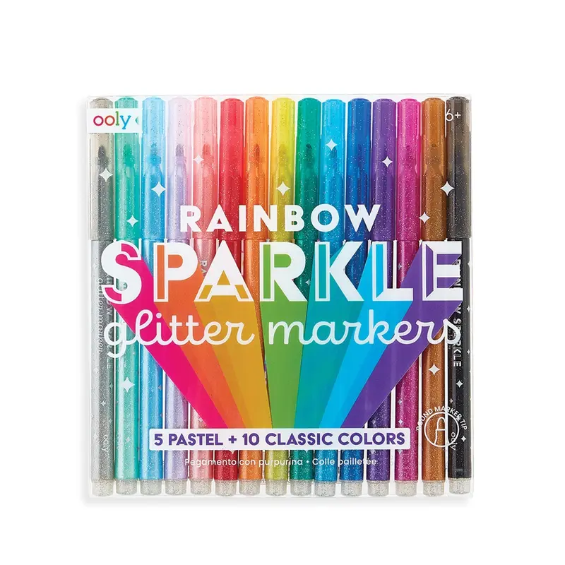 Ooly Rainbow Sparkle Glitter Markers - 5 Pastel / 10 Classic