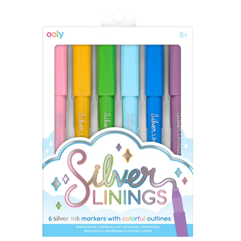 Silver Linings -Silver Ink Markers with Outlines - Set of 6