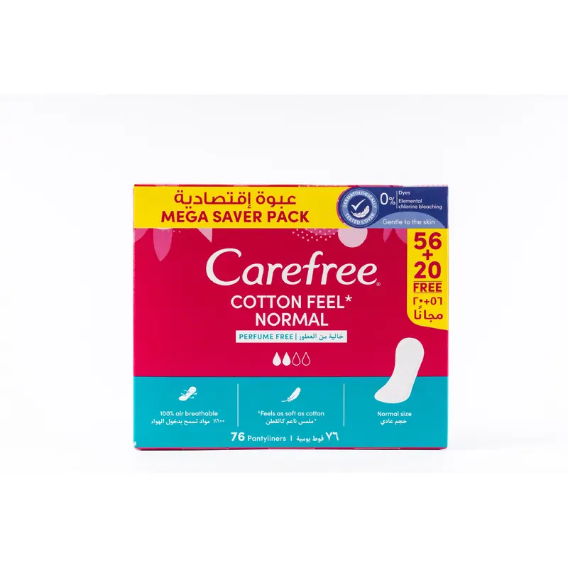 Carefree Daily Cotton Panty Liners Perfume Free 76's