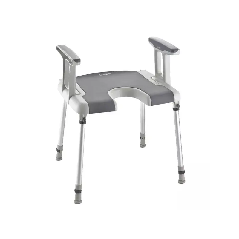 Shower stool with intimate cutout and Sorrento armrests