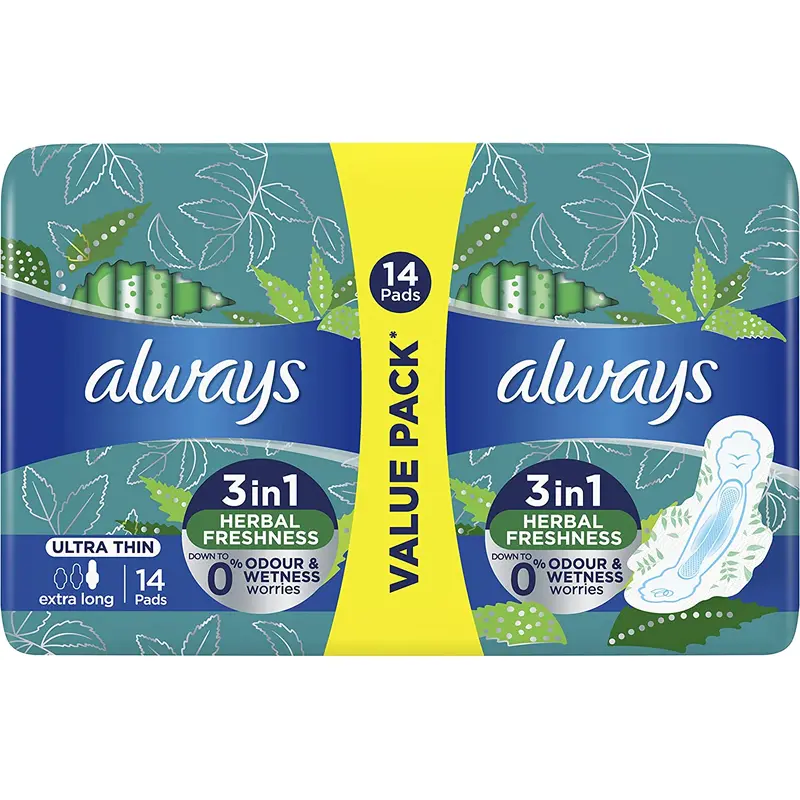 Always Ultra Thin Extra Long 3In1 Herbal Freshness 14 pads