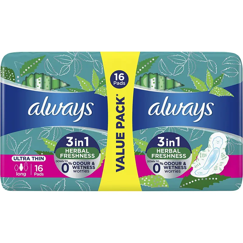 Always Ultra Thin Long 3In1 Herbal Freshness 16 pads