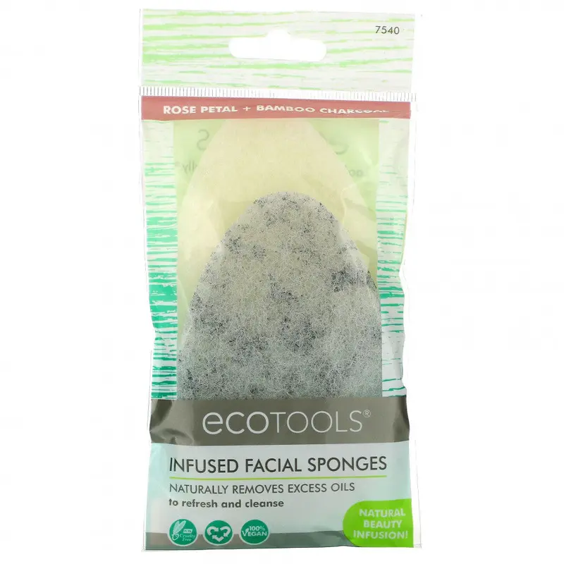 Infused Facial Sponges Rose Petal + Bamboo Charcoal 2 Sponges