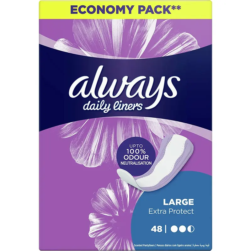 Always Daily Liners Extra Protect Pantyliners, Large, 48 Pieces