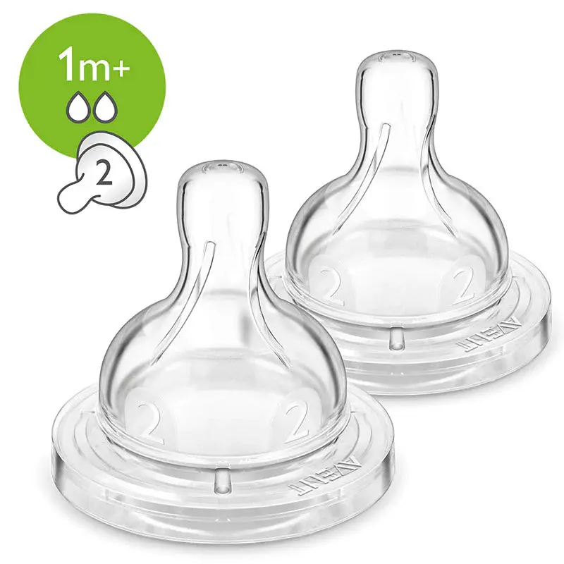Anti-Colic Teats x2 Slow Flow 2 holes - 1m+