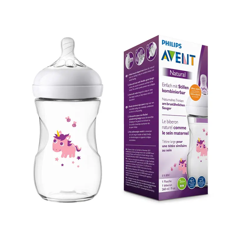 Natural Feeding Bottle With Unicorn Design, 260ml
