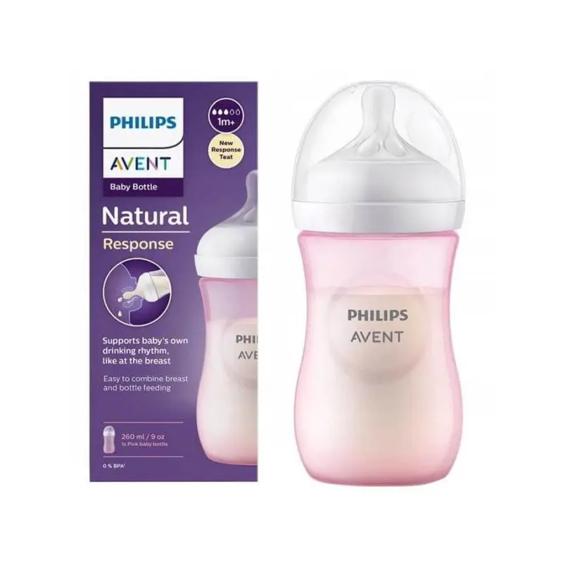 Natural Response Baby Bottle 1m+ Pink 260ml