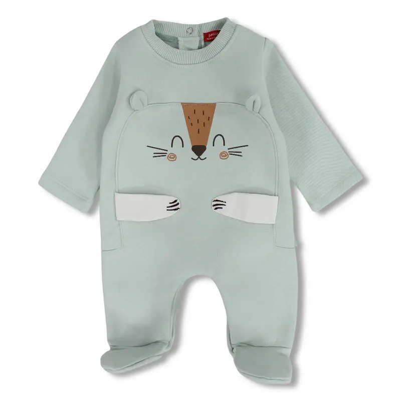 Baby Boys Cotton Baby Footie  Aqua with Bear Design