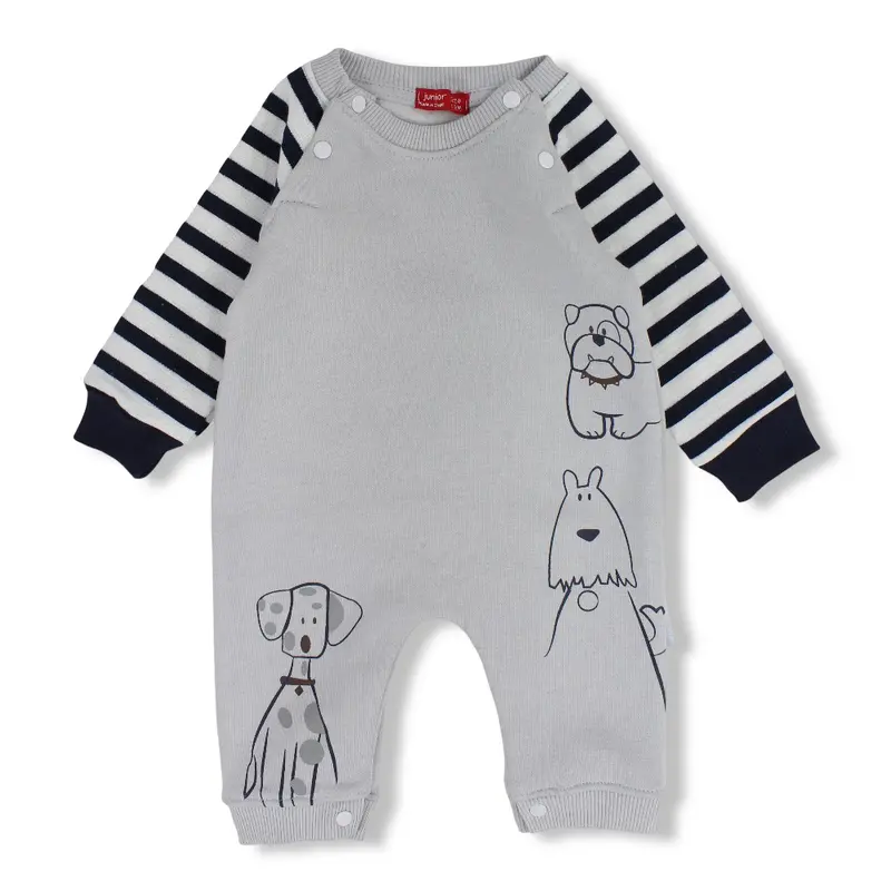 Baby Boys Cotton Baby Footie  Grey with Puppy Prints