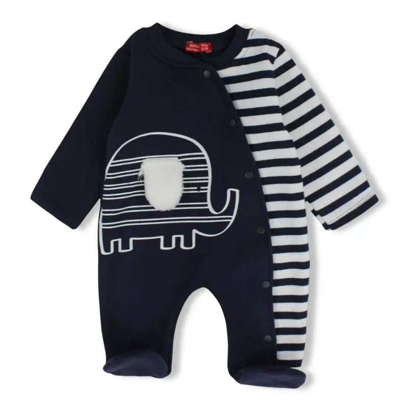 Baby Boys Cotton Baby Footie  Navy with Elephant Design