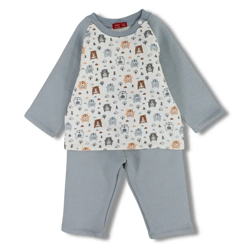 Baby Boys Cotton Pajama Set  Off-White with Bears Print