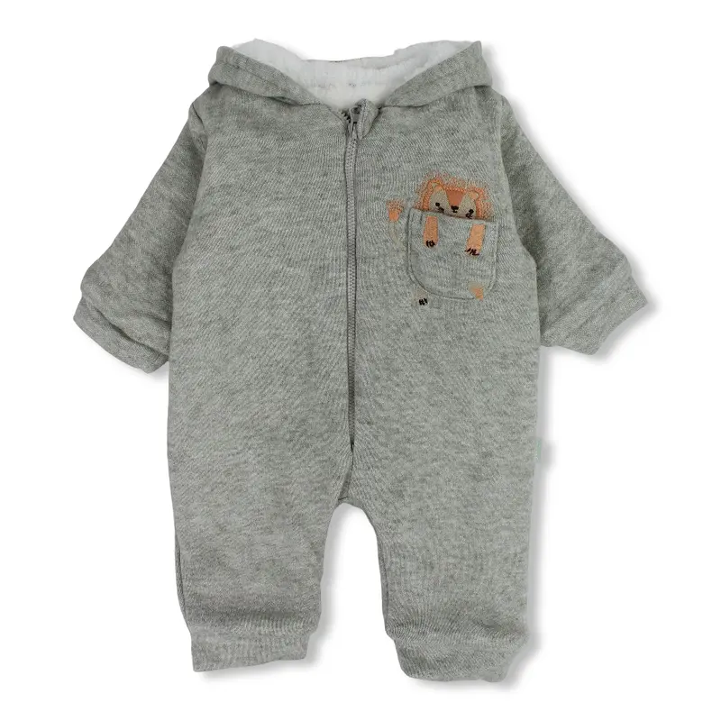 Baby Boys Wool Hooded Footless Onesie  Mint with Lion Design