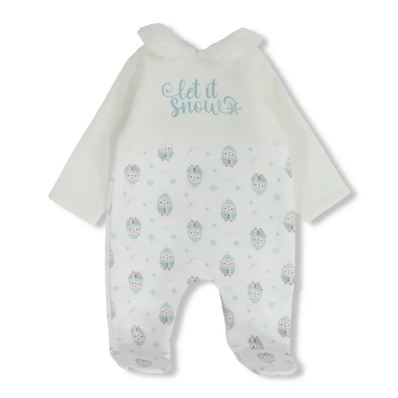 Baby Girls Cotton Baby Footie  Off-White with Let It Snow Design