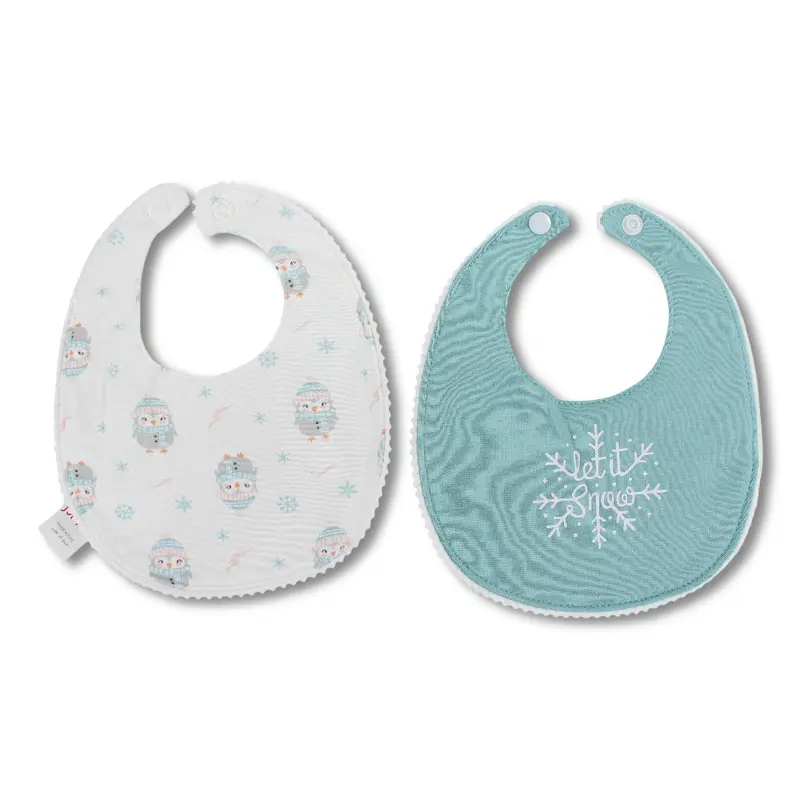 Baby Girls Cotton Bib Set  Mint & Off-White with Let It Snow (2 Pieces)