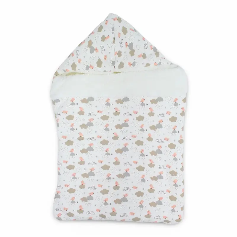 Baby Girls Cotton Sleeping Bag  Off-White with Cute Birds & Clouds Design