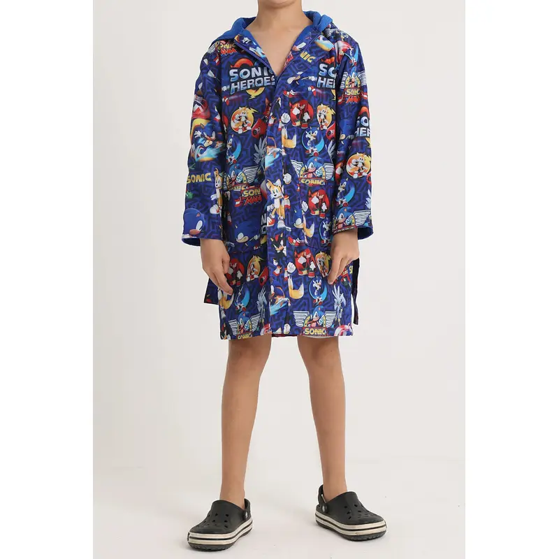 Boys Waterproof Swim Robe  Blue with Sonic Print