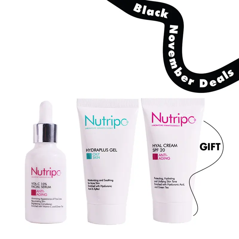 Vitamin C 10% Facial Serum + Hydraplus Gel Oily Skin + Gift Hyal Cream SPF 20 Anti Aging