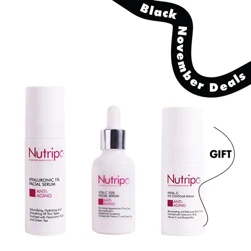 Vitamin C 10% Facial Serum + Nutripo Hyaluronic 1% Facial Serum + Gift Hyal-C Eye Contour Serum