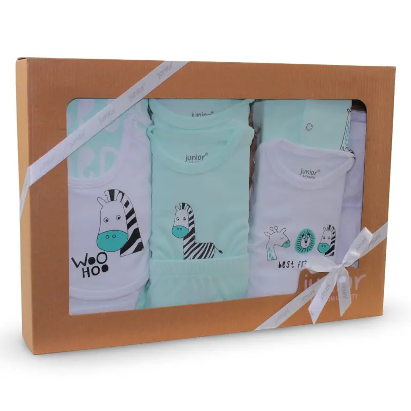 Baby Boys Cotton Gift Box  Mint with WIld Animals Design (10 Pcs)