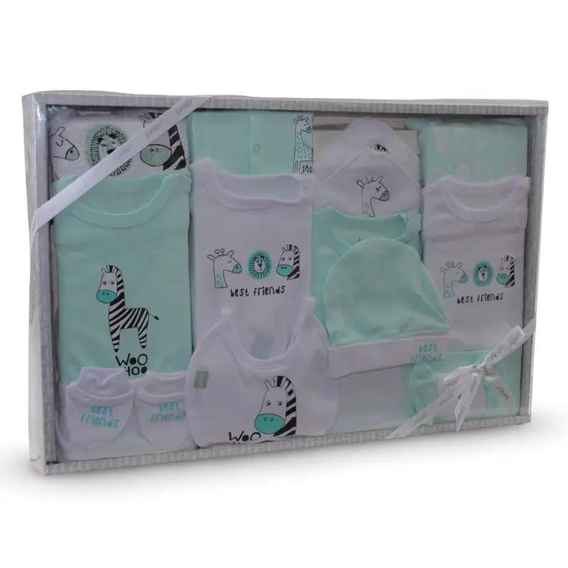 Baby Boys Cotton Gift Box  Mint with Wild Animals Design (20 Pcs)