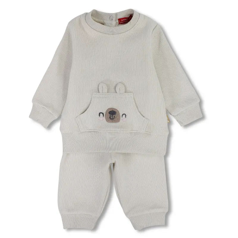 Baby Boys Wool Pajama Set  Beige with Bear Pocket Design