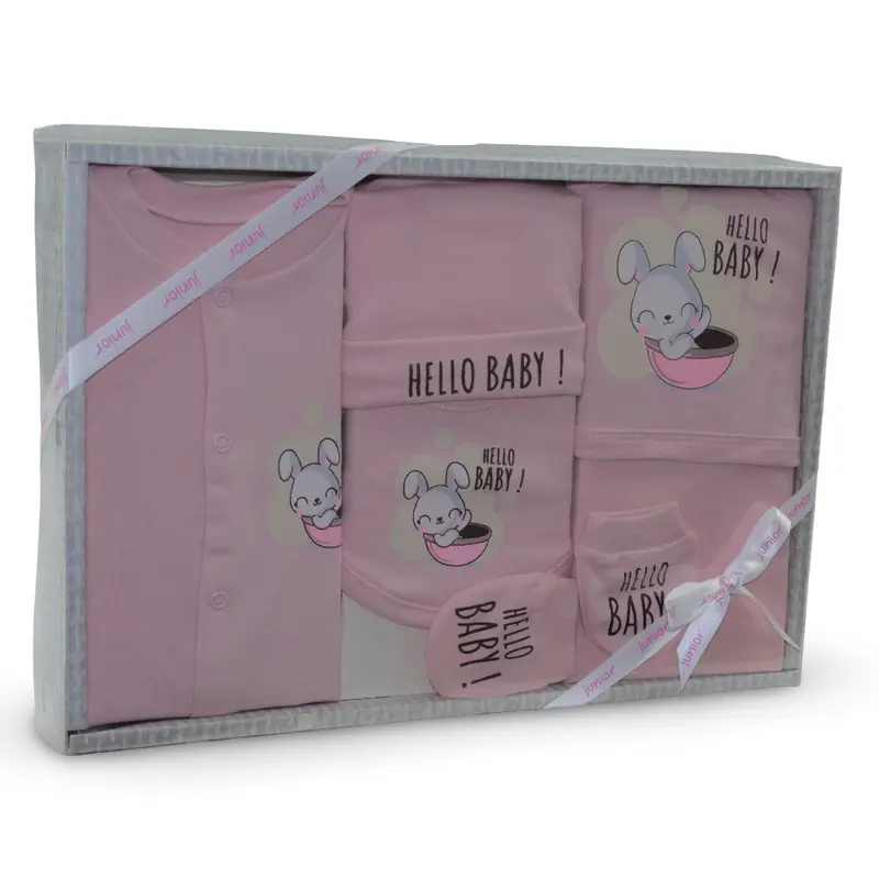 Baby Girls Cotton Gift Box  Pink with "Hello Baby" Design (5 Pcs)