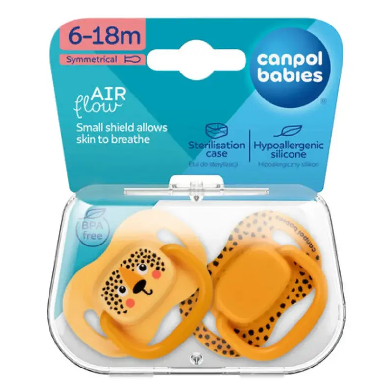 Canpol Babies Air Flow Silicone Pacifiers with Sterilization Case 618m  Orange (2Pcs)