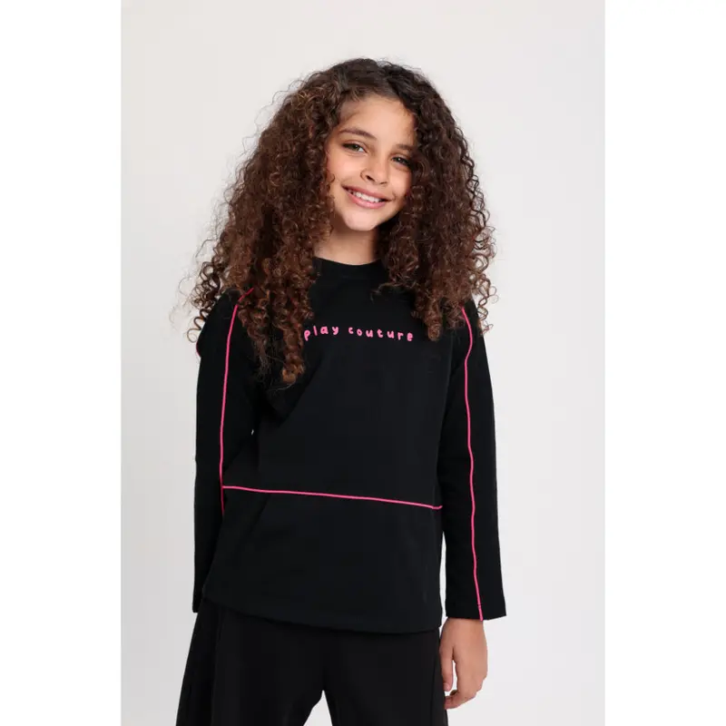 Girls Cotton T-Shirt  Black with "Play Couture" Print