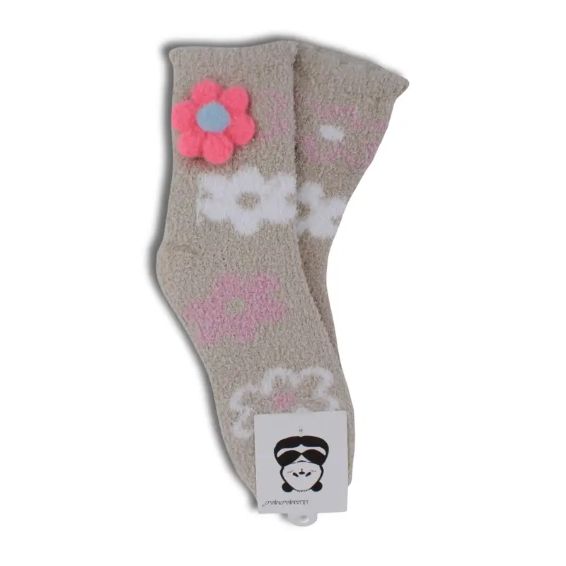Girls Socks  Beige with Flowers Design