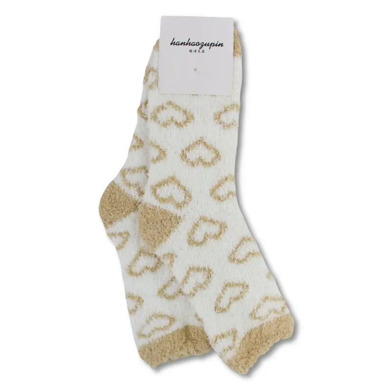 Girls Socks  Beige with Hearts Design