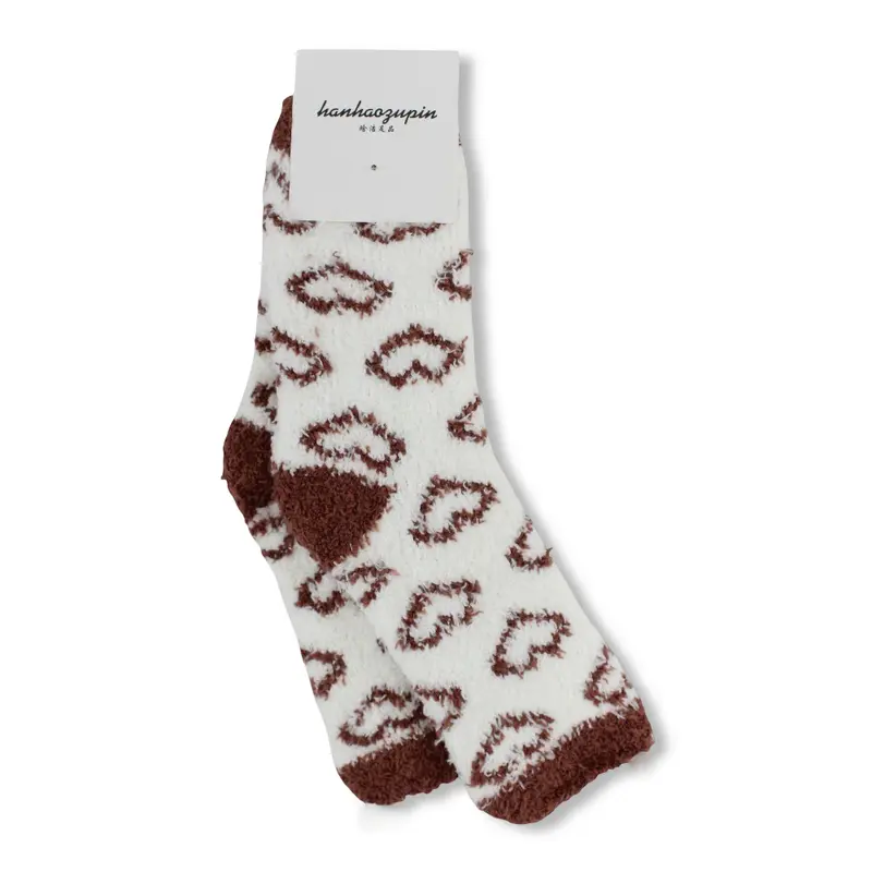 Girls Socks  Brown with Hearts Design