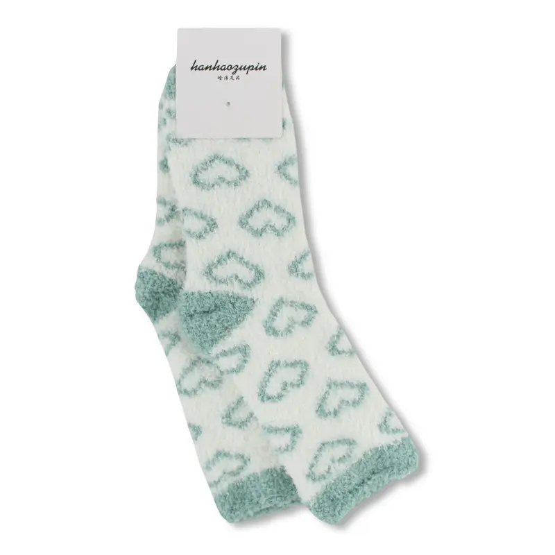 Girls Socks  Mint with Hearts Design