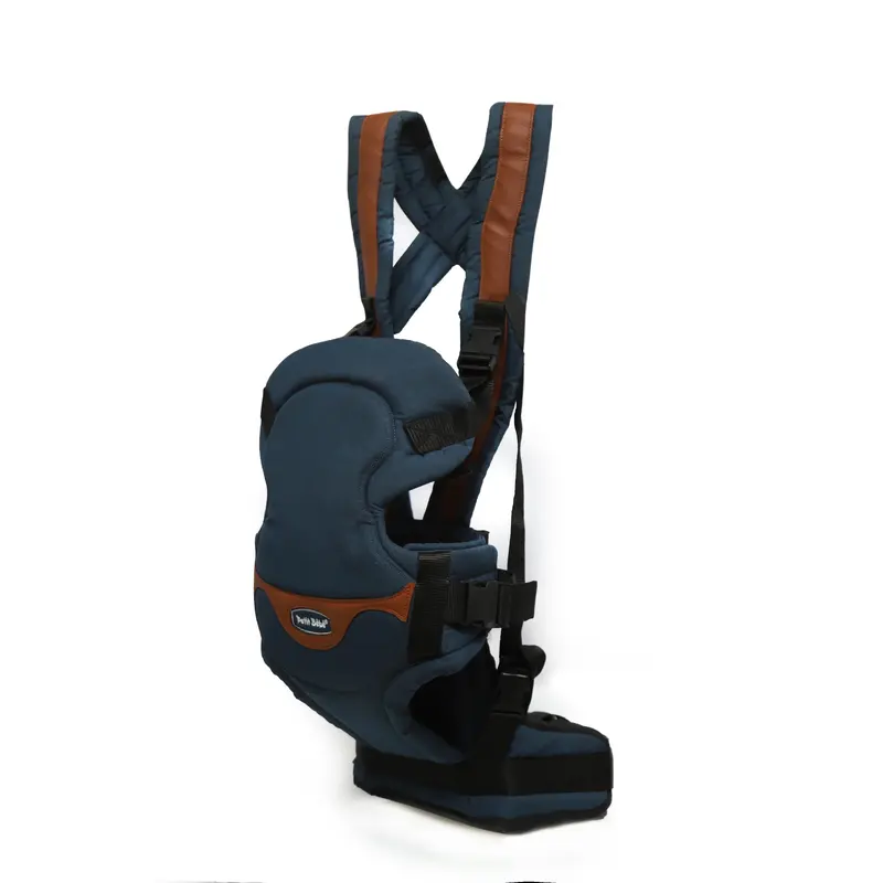 Petit Bebe Smart Gear Baby Carrier  Navy Blue Linen Fabric with Havana Leather