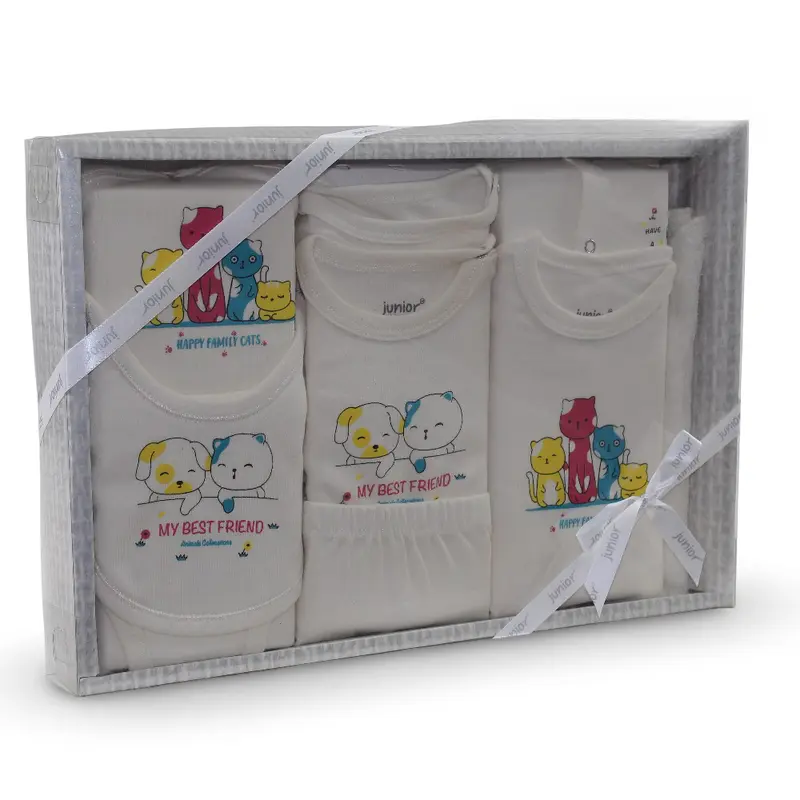 Unisex Baby Cotton Gift Box  Off-White with My Best Friend Design (10 Pcs)