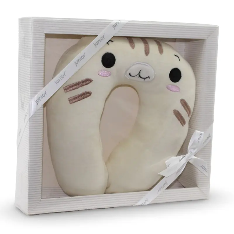 Unisex Baby Velvet Head Support Pillow  Off-White with Kitten Design