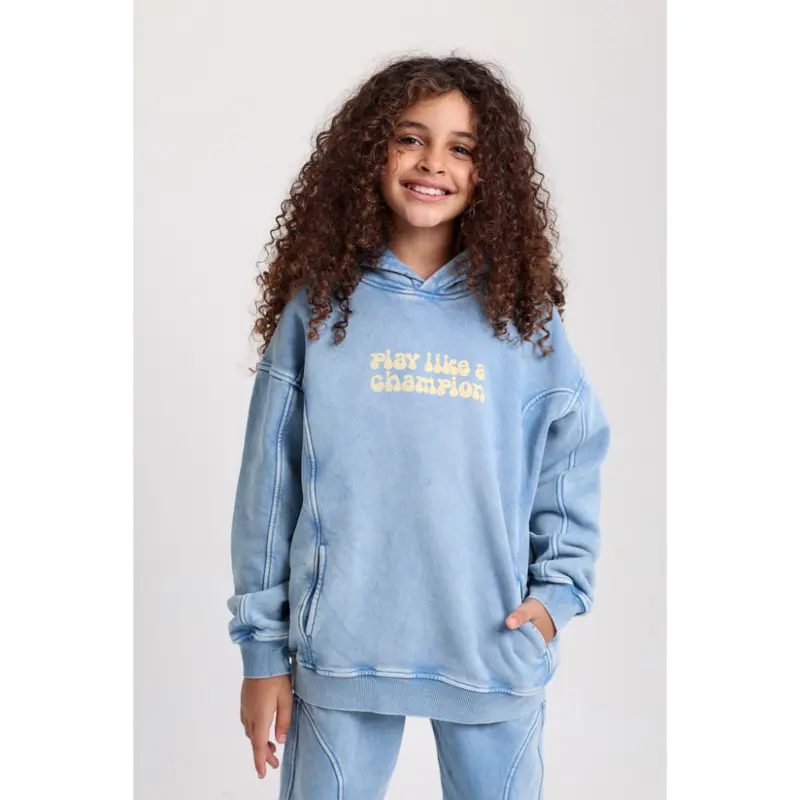 Unisex Cotton Hoodie  Baby Blue with "Play Like a Champion" Print