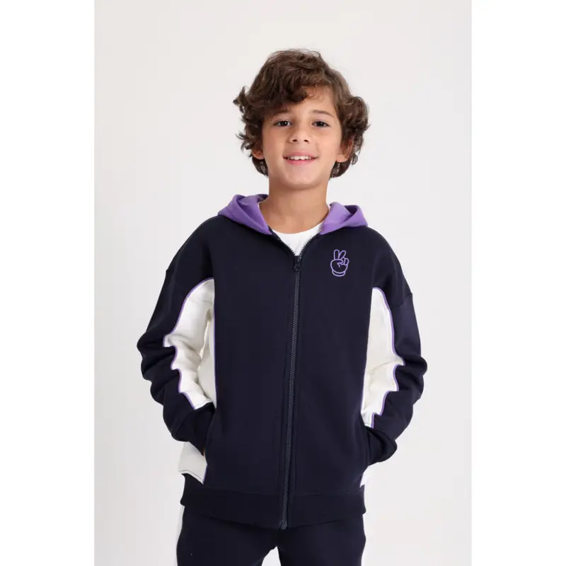 Unisex Cotton Hoodie  Navy with Peace Sign Print