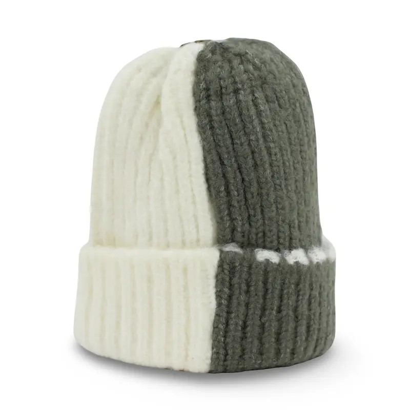 Unisex Knitted Beanie  Olive Green/Off-White