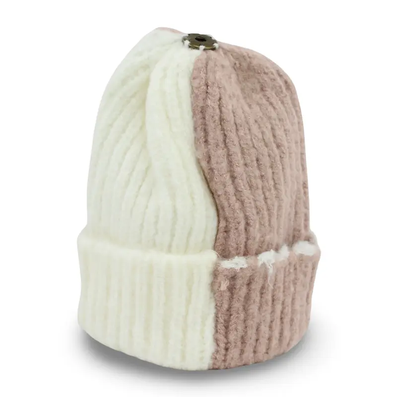 Unisex Knitted Beanie  Pink/Off-White