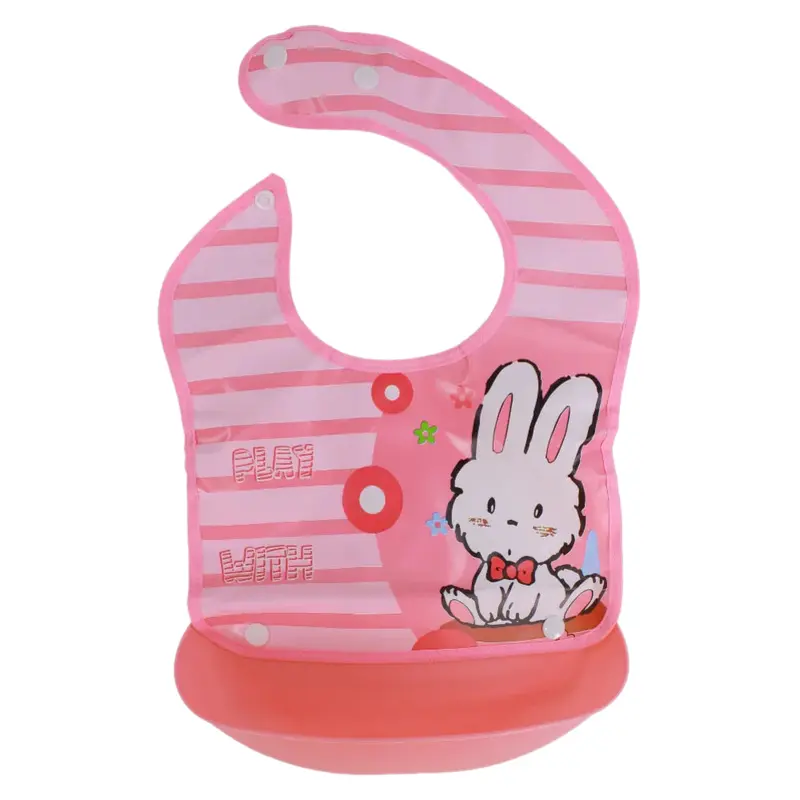 Baby Bib  Pink with Cute Bunny Design