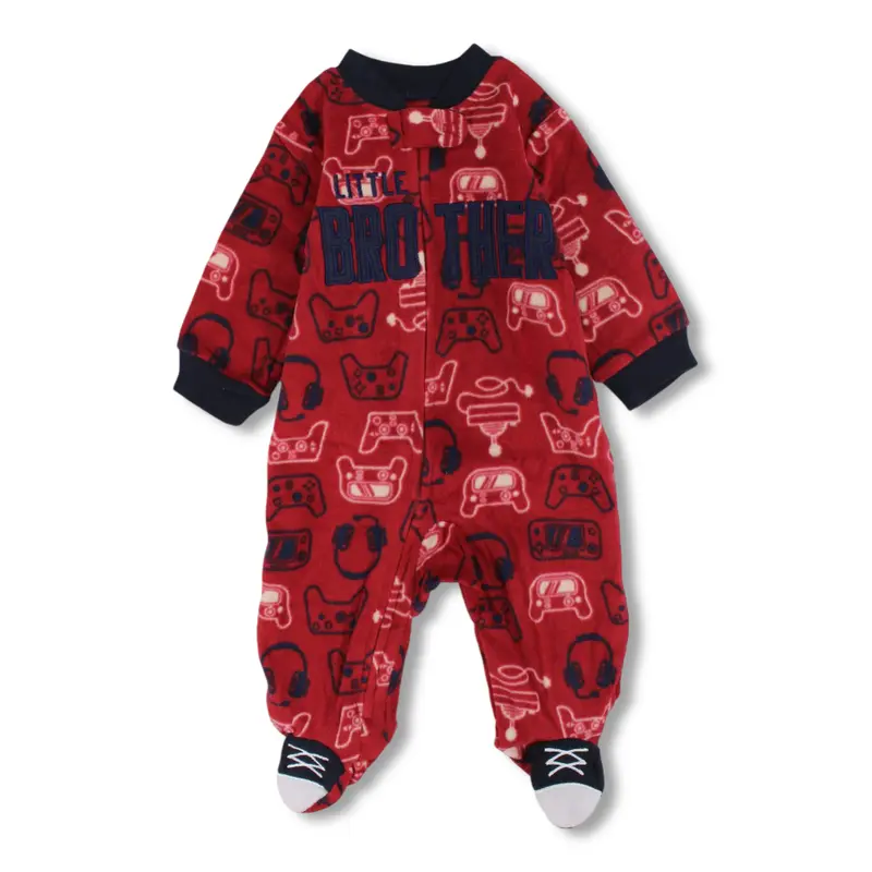 Baby Boys Fleeced Baby Footie  Red with Gaming Design
