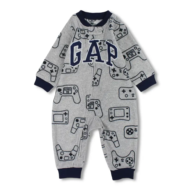 Baby Boys Fleeced Footless Onesie  Grey with Gaming Design