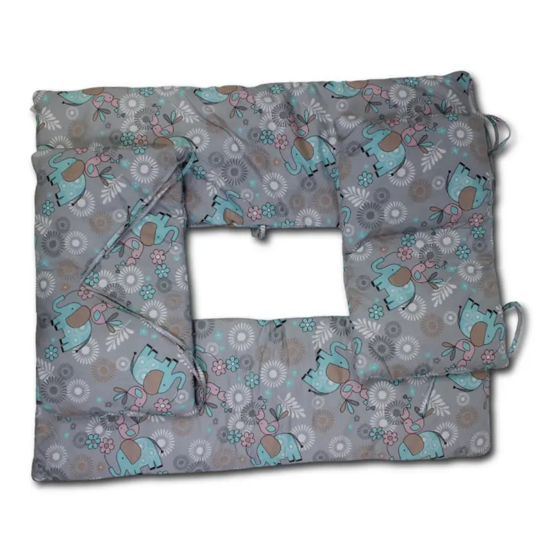 Baby Crib Bumper Set  Off-White with Elephants and Birds Print