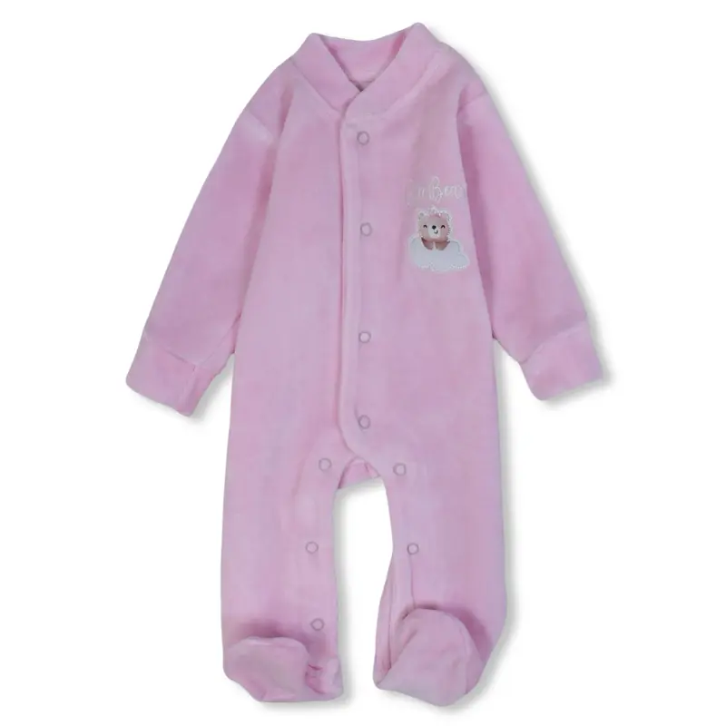 Baby Girls Velvet Baby Footie  Cute Bear Design