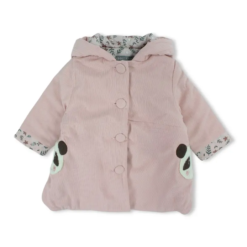 Baby Girls Velvet Jacket  Pink with Panda Pockets