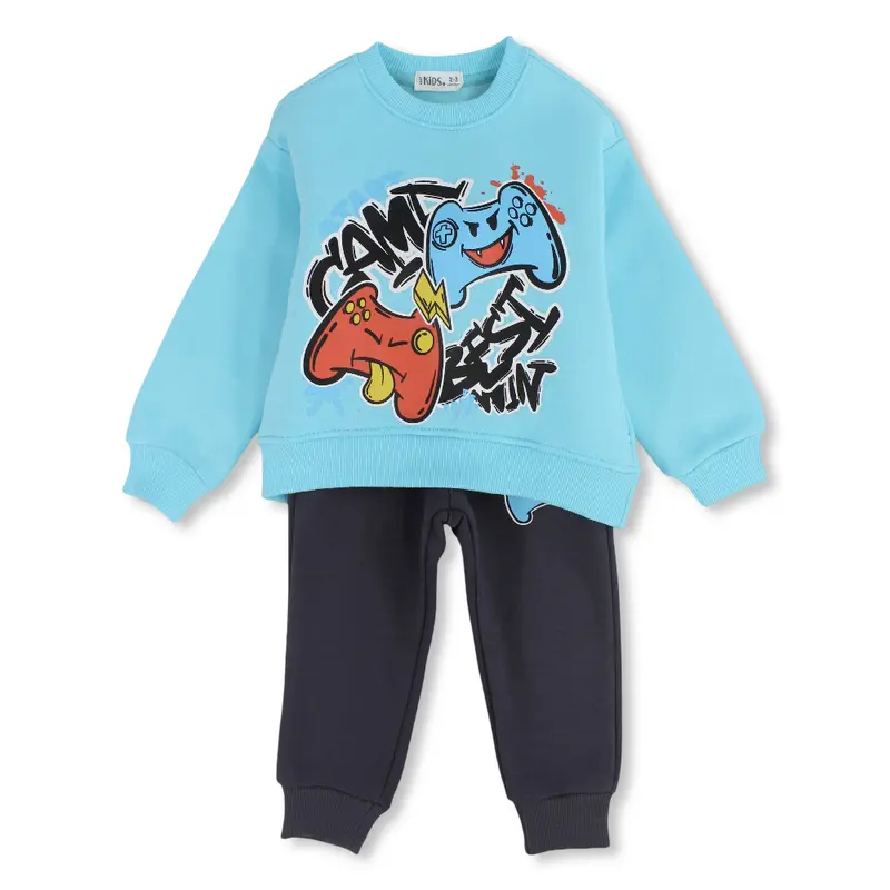 Boys Cotton Pajama Set  Aqua with Gaming Print