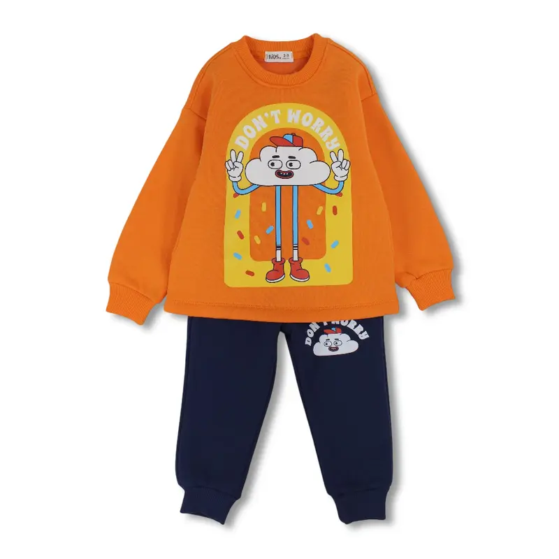 Boys Cotton Pajama Set  Orange/Navy with Dont Worry Print