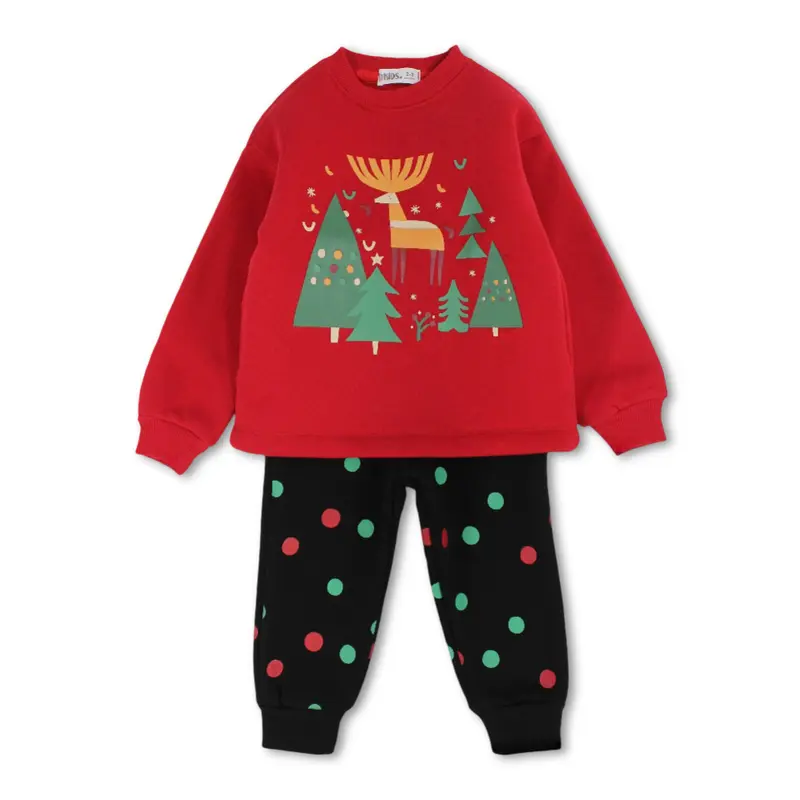 Boys Cotton Pajama Set  Red/Black with Reindeer Design